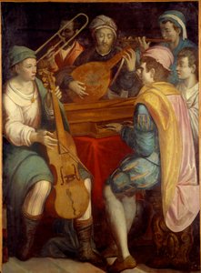 Concert de musiciens jouant du luth, épinette, trombone et viole de gambe - Florentine School