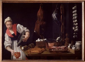 Jeune femme dans une cuisine (huile sur toile) - Florentine School