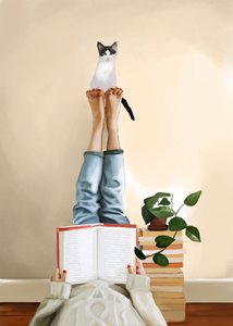 Un chat bien au chaud en train de lire