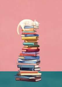 Un chat bien au chaud sur des livres colorés - Flow Line