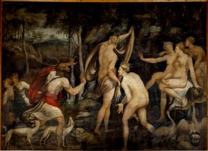 Diane (Artémis), déesse de la chasse, et Actéon, chasseur