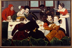 Le repas galant Couples enlacés, un serviteur de peau noire - Fontainebleau School