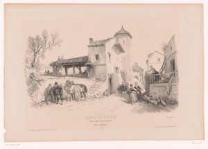 Rue de village avec chevaux et diverses figures - Fortuné Ferogio