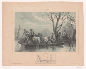 Bac avec chevaux et passagers