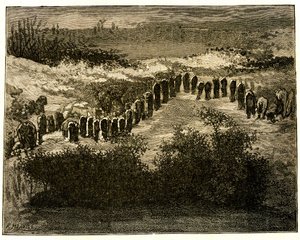 Alignements de menhirs de Carnac. Dessin de Victor Hugo gravé par Meaulle. Extrait du texte de Hugo (En voyage en Bretagne) - Fortune Louis Meaulle