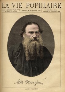 Portrait de Léon Tolstoï (1828-1910), écrivain russe. Illustration par F. Meaulle. Gravure de 1890 dans « La vie populaire ». Collection privée - Fortune Louis Meaulle