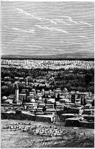 Syrie : Damas vers 1900 - Cimetière musulman - gravure de Meyer et Meaulle du livre « À l