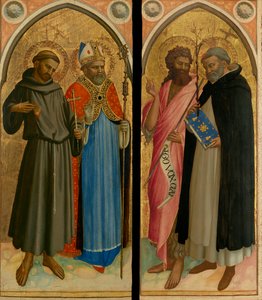 Saint François et un saint évêque, saint Jean-Baptiste et saint Dominique, fin des années 1420 (tempera et feuille d