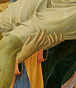 Détail du retable de Santa Trinita, cadre et pinacles par Lorenzo Monaco (Piero di Giovanni) (c.1370-1425) terminé c.1434