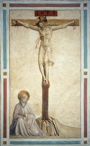 La crucifixion avec la Vierge Marie. Inscription "INRI" sur la croix. Fresque de Fra Angelico - Fra  Angelico
