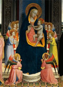 Madonna et Enfant en majesté avec des saints par Giovanni da Fiesole dit Fra Angelico (1400-vers 1455), tempera sur bois, (détail) - Fra (c.1387 1455) Angelico