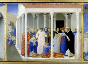 Saint Dominique (1170 - 1221) ressuscitant Napoleone Orsini, la partie inférieure (la prédelle) de la 