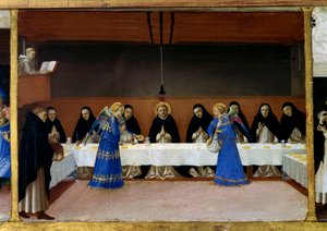 Les moines à table, la cuisine des anges (détail)