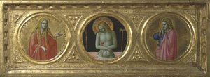 Christ en homme de douleurs flanqué de Sainte Marie-Madeleine et de Saint Jean l