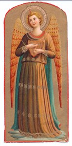 Lithographie en couleur de Fra Angelico, ange avec instrument de musique, c.1910 - Fra Angelico