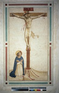 La crucifixion avec Saint Dominique. Inscription "INRI" sur la croix. Fresque de Guido di Pietro