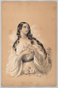 Femme tenant des fleurs, dans The New York Drawing Book, Containing a Series of Original Designs - Frances Flora Bond Palmer