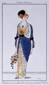 Costumes parisiens : Manteau de soirée en satin bleu cendré avec garniture irlandaise. Dessiné par Francisco Javier Gose (1876-1915) - Francesc Xavier Gosé