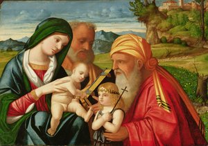 Sainte Famille avec Saint Siméon et Jean-Baptiste, début du XVIe siècle - Francesco (fl.1508 45) Rizzi da Santacroce