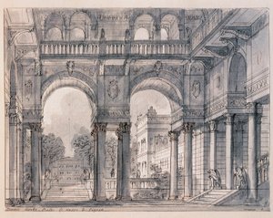 Scénographie pour la deuxième scène des « Noces de Figaro » (Le nozze di Figaro) de Wolfgang Amadeus Mozart (1756-1791) dirigée par le scénographe Francesco Bagnara (1784-1866) 1820-1839 Venise, Museo Correr - Francesco Bagnara