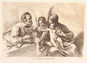 Sainte Famille avec un ange offrant des fruits à l