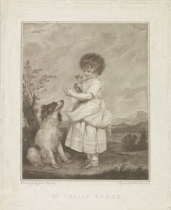 Portrait de Philip Yorke avec chien et oiseau - Francesco Bartolozzi