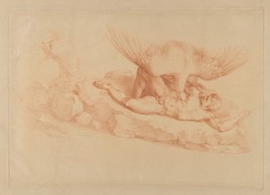 Prométhée, nu, enchaîné à un rocher, regardant un aigle au-dessus de lui, 1795