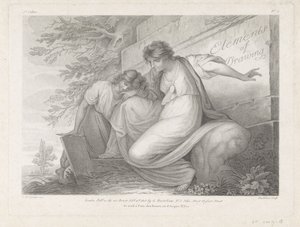 Page de titre avec deux figures dessinant dans un paysage - Francesco Bartolozzi