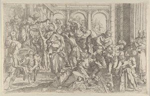 Saint Roch distribuant des aumônes à un groupe de personnes autour de lui - Francesco Brizio