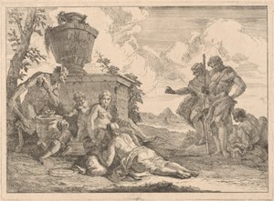 Un satyre avec un bâton et sept autres figures - Francesco Fontebasso