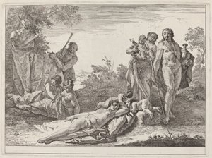 Apollon et nymphes dans un paysage avec un buste de Pan - Francesco Fontebasso
