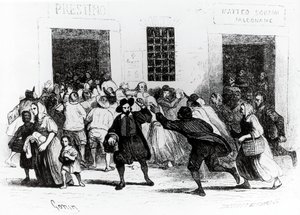 Le pillage de la boulangerie des béquilles, épisode des Fiancés, par Alessandro Manzoni (1785-1873), illustration de Francesco Gonin (1808-1889) édition de 1840 - Francesco Gonin