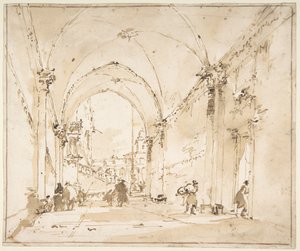 Capriccio architectural : passage voûté menant à une place - Francesco Guardi
