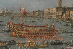 Le Festival du Bucintoro à Venise. Le Bacino di S. Marco avec le Bucintoro, la barge d
