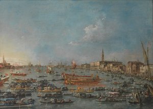 La fête du Bucintoro à Venise. Le Bacino di S. Marco avec le "Bucintoro", la barge d