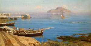 Marina avec bateau et pêcheurs, par Francesco Lojacono - Francesco Lojacono