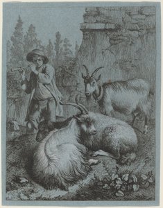 Berger jouant de la flûte à quatre chèvres