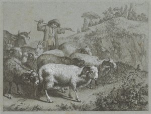 Berger avec béliers, chèvres et vache (Scènes pastorales) - Francesco Londonio