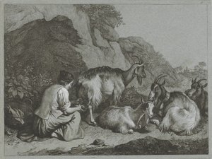 Bergère avec troupeau de chèvres