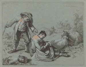 Paysanne taquinant une fille endormie avec une brindille