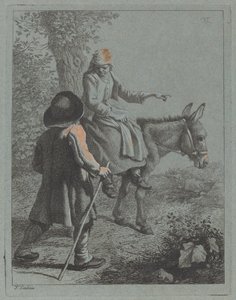 Femme Paysanne Assise sur un Âne et un Homme Paysan