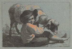 Garçon paysan assis tenant un mouton - Francesco Londonio