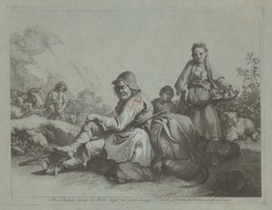 Berger assis et paysanne avec un panier - Francesco Londonio