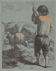 Berger avec âne, moutons et chèvre - Francesco Londonio