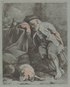 Vieil homme endormi avec un chien