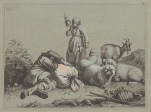 Paysanne endormie et fileuse debout, 1763