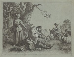 Garçon berger endormi et femme avec un enfant - Francesco Londonio