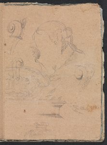 Carnet de croquis de Vérone : Motifs architecturaux avec tête féminine page 45, 1760 - Francesco Lorenzi