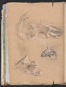 Carnet de croquis de Vérone : Figure avec bras droit levé et études de draperie (page 68) - Francesco Lorenzi