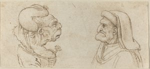 Deux têtes grotesques - Francesco Melzi after Leonardo da Vinci